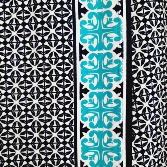 MAX STUDIO Geometric Blue Pattern Stretchy Faux Wrap Mini Dress Sz L - Picture 7 of 15